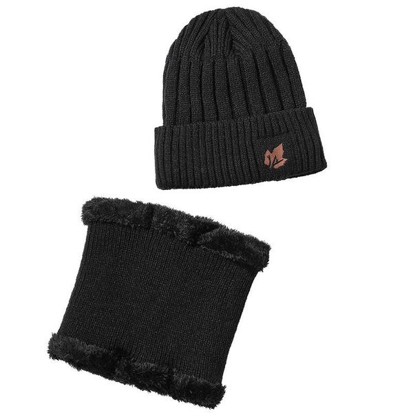 

beanies men's hat and bib two-piece autumn winter plus velvet knitted set outdoor cold-resistant warm woolen