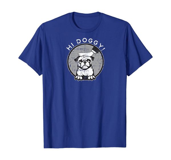 

"hi doggy" shirt with hand - distressed tee, White;black