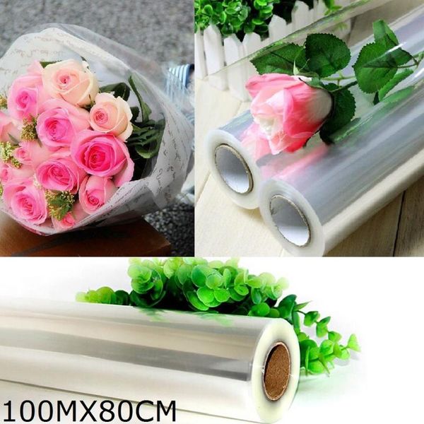 

gift wrap 100m*80cm plain clear cellophane rolls thick florist flower hamper