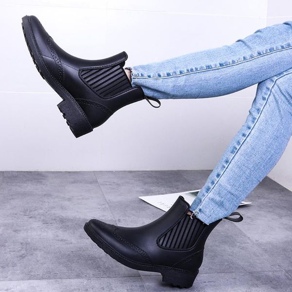 

boots women's rubber ankle rain black fringe causal snow booties female waterproof slip on chunky footwear shoes
