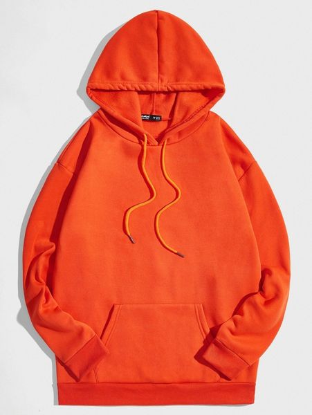 

romwe guys solid kangaroo pocket drawstring hoodie w64n#, Black