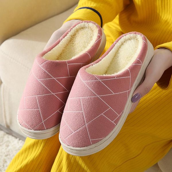 Chinelos de sola macia moda algodão feminino interior casa chinelo amantes quente pelúcia sapatos domésticos inverno casal piso slides