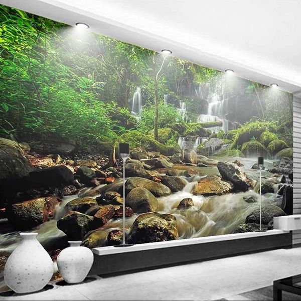 

custom 3d p wallpaper waterfall green nature landscape mural study living room bedroom wall home decor modern