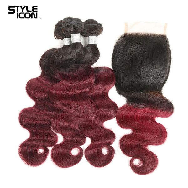 

human hair bulks brazilian body wave with closure t1b/99j bundles 3, Black