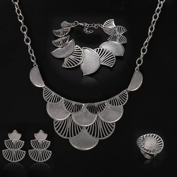 

earrings & necklace good fashion wedding woman bridal costume jewelry set noble gold mysterious charming bracelet ring, Silver