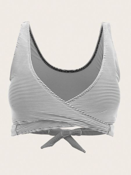 

plus striped wrap bikini j7su#, Black