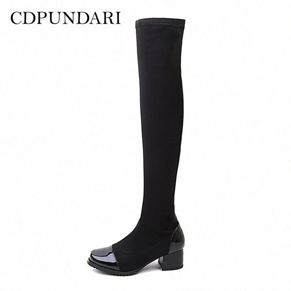 

cdpundari stretch fabric over the knee boots women thigh high boots winter shoes woman botas mujer bottine femme womens shoes hiking b 82iu#, Black