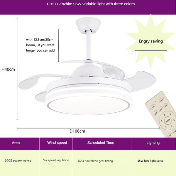 

modern 42 inch summer high cost - effective 5 type invisible ceiling fan with lights remote control bedroom decor