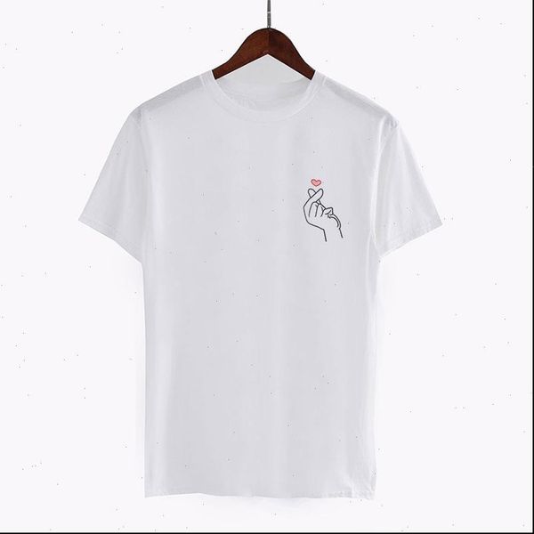 

womens kpop finger heart print t shirt womens summer korean o neck short sleeve ulzzang tees harajuku fashion t shirt, White