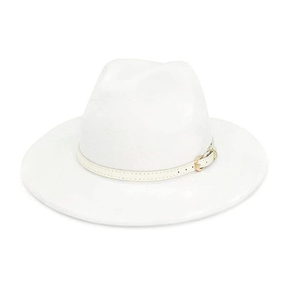 

wide brim hats women white fedora panama with color belt buckle woolen ladies fedoras jazz hat felt wholesale 2021, Blue;gray