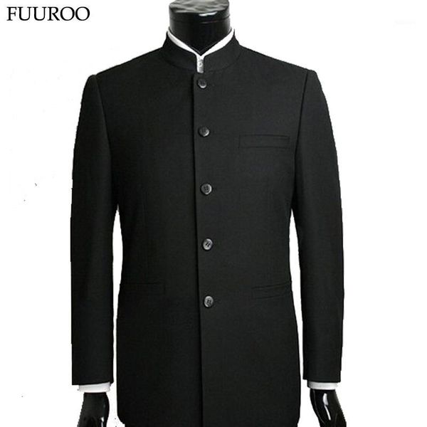 

men's suits & blazers wholesale- men suit sets chinese tunic stand collar classic brand design business formal male cotton y0470, White;black