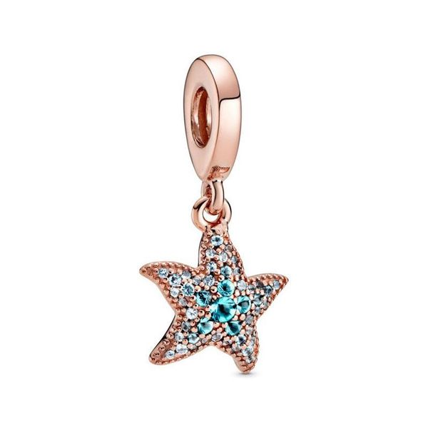 

factory wholesale rose gold metal plated sparkling silver starfish dangle charm bead for european jewelry charm bracelets, Black