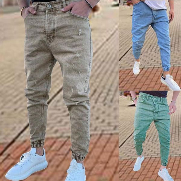 

men's jeans ripped skinny hole trousers stretch slim fit denim pants large size hip hop multicolor casual jogging for men, Blue