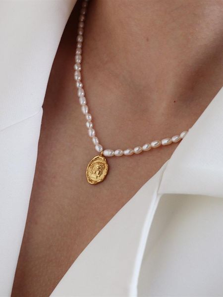 

chokers timeless wonder natural pearl portrait choker necklace for women punk ins trendy kpop designer jewelry party gothic egirl 5418, Golden;silver