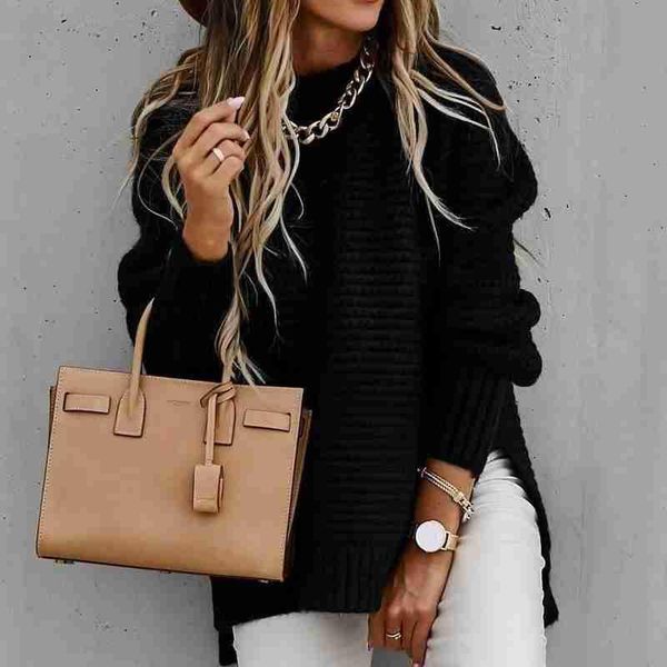 

autumn and winter new style long-sleeved women's half-high neck color drawstring side slit knit sweater, White;black