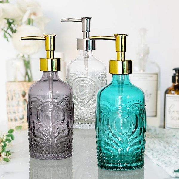 

emboss glass flower hand washing liquid bottle soap dispenser body wish shampoo emulsion storage bathroom accessories