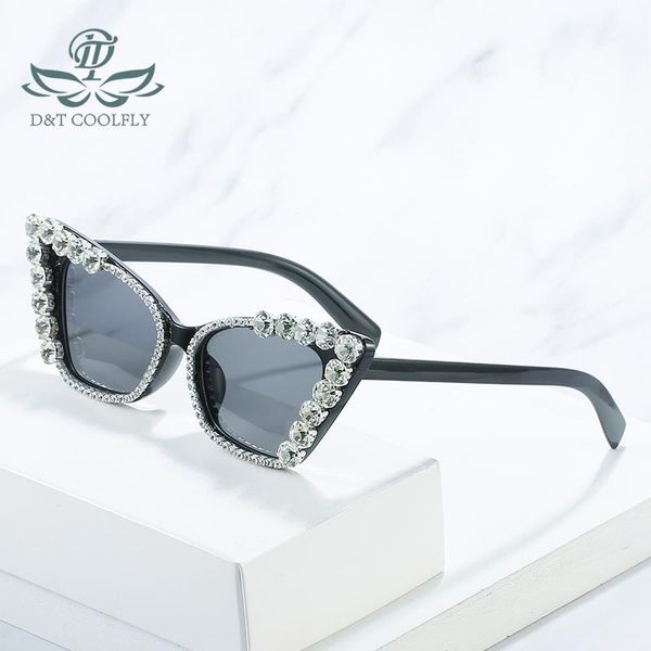 

sunglasses 2021 fashion cat eye women brand designer color lens diamond decoration frame luxury style trend sun glasses, White;black