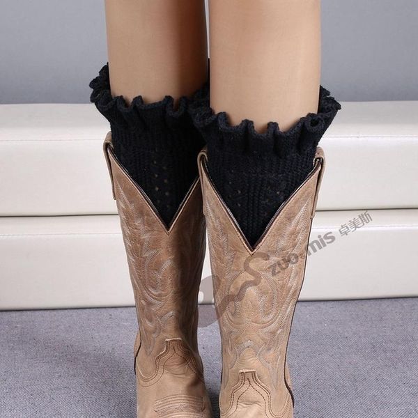 

knitted warm foot warmers woolen boot covers short flower turn the mouth sock warmers sa288, Black;white