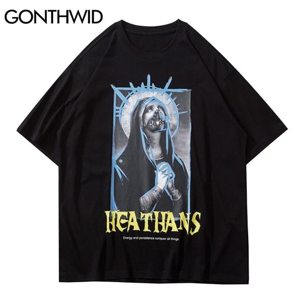 Хип-хоп футболки творческий Иисус Бог молитва с короткими рукавами футболка рубашка уличная одежда Панк рок готические футболки мужские топы 210602