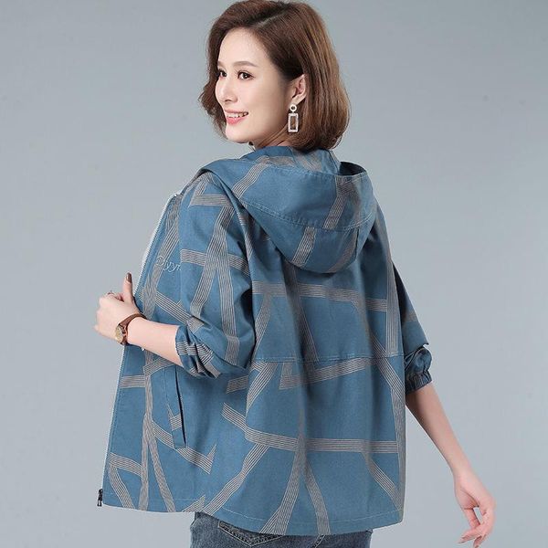 

women's jackets women cotton jacket big size printing casual zipper short coat autumn loose with lining windbreaker hooded plus 5xl w23, Black;brown