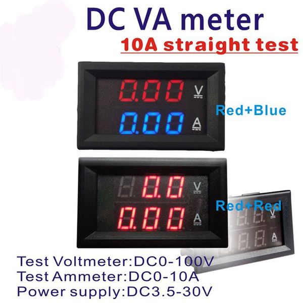 

voltage meters digital dc voltmeter ammeter 3/4 bit 0-100v 10a current meter power supply red blue led dual display wholesale