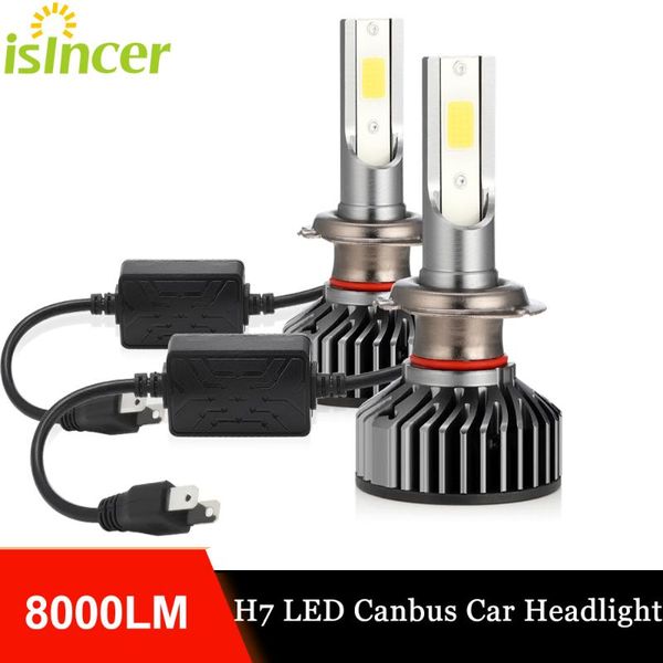

car headlights 2pcs isincer f2 canbus no error led headlight h7 super bright cob light bulb 8000lm 6000k 72w headlamp fog