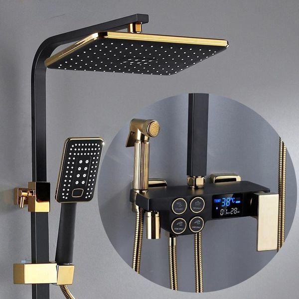 

bathroom shower sets digital set smart thermostatic system wall mount cold mixer bath faucet square head spa rainshower