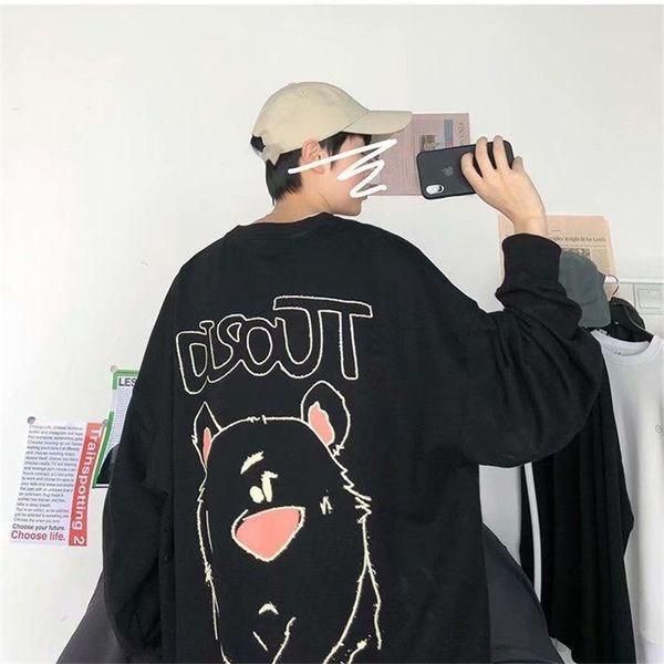 

2021 new homem preto urso hoodie streetwear legal dos desenhos animados s masculino hip hop harajuku sweatshirts coreano com capuz modas, Black