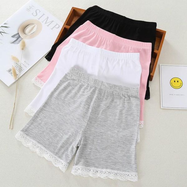 

girls safety shorts summer anti-glare modal pants solid color children's lace leggings cute baby girl short soft infant briefs, Black