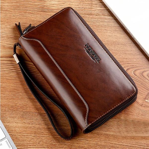 

wallets vintage long men's men clutch wallet pu leather solid business zipper phone pack large capacity purse money bags male, Red;black