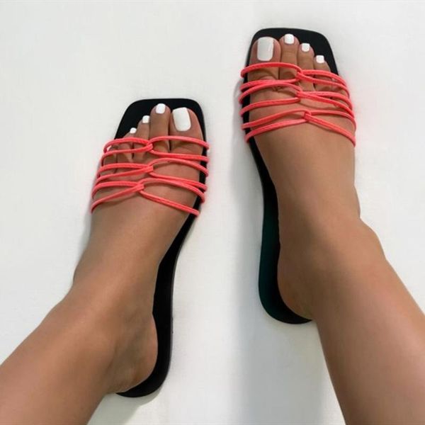 

slippers for women square toe casual shoes sandal home slides cute big size 43 zapatos de mujer, Black