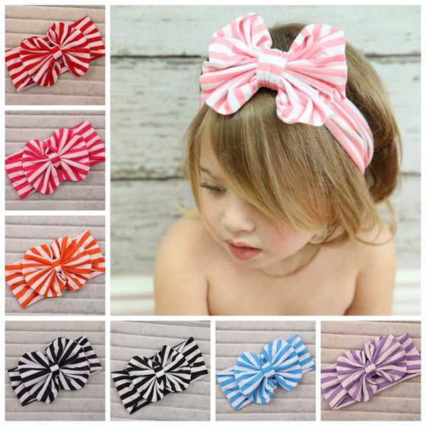 

large stripe bow headbands girls big bowknot hairbands children kids hair accessories, Slivery;white