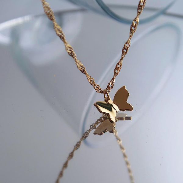 

pendant necklaces european and american gold-plated stainless titanium steel clavicle chain butterfly choker necklace female jewelry, Silver