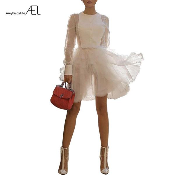 

ael pleated hemline split joint organza dresses woman multilayer ruffles ball gown 2021 new fashion clothes high waist mini, Black;gray