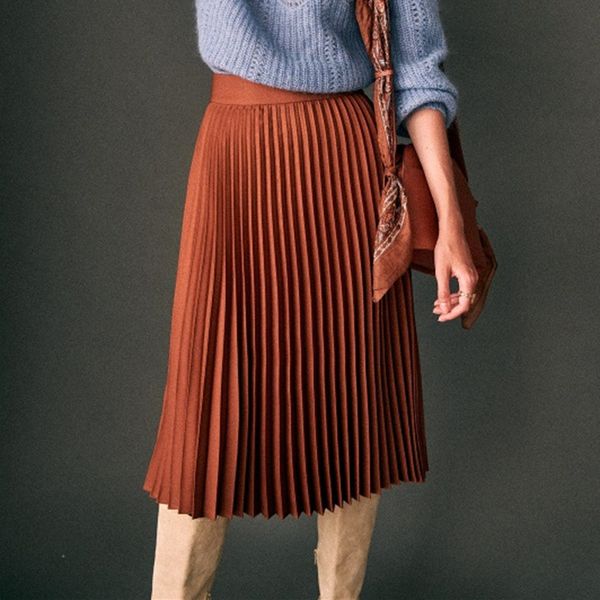 

new chic pleated midi women high waist a line solid casual skirts 2021 vintage long skirt jupe longue femme plisse kc7a, Black