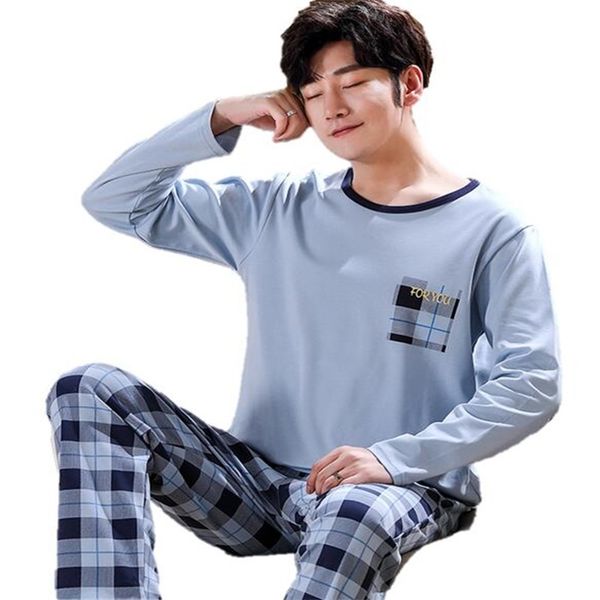 

spring and autumn mens pyjamas cotton pajamas long-sleeve casual men pajama set plus size l-4xl sleepwear 210812, Black;brown
