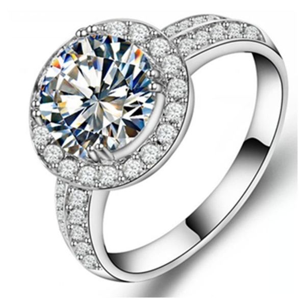 

cluster rings classic semi mount bezel setting ring excellent round silver 2ct synthetic nscd 925 bride white gold cover, Golden;silver