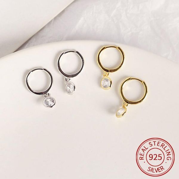 

simple zircon short hanging round hoop earrings trendy piercing ear buckle female 925 sterling silver gold earrings gift, Golden;silver