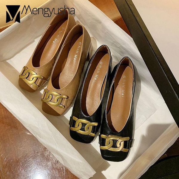 

dress shoes crocodile pattern metal chains pumps women brand designer med-high heels buckle leather woman 2021 tacones, Black