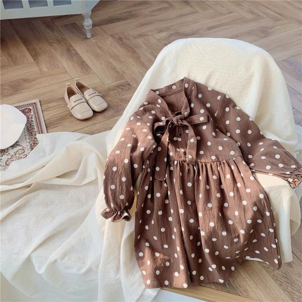 

2021 spring new baby girls dress korean cute dots bowknot kids dress for girls toddler clothing lacing long sleeve, Red;yellow