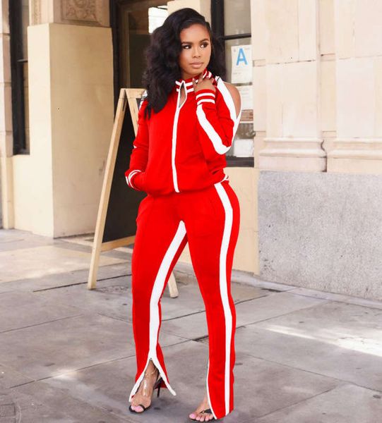 

women's the tracksuits off shoulder sports two piece fashion suit, Gray