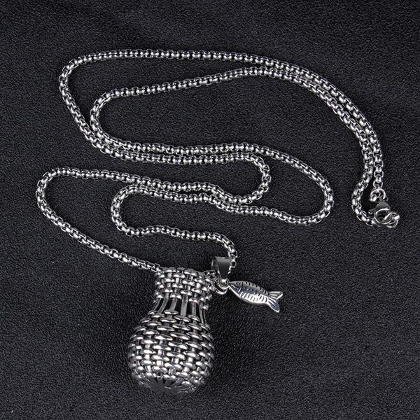 

pendant necklaces creative personality bamboo basket necklace long titanium steel box chain hip-hop unique design jewelry, Silver