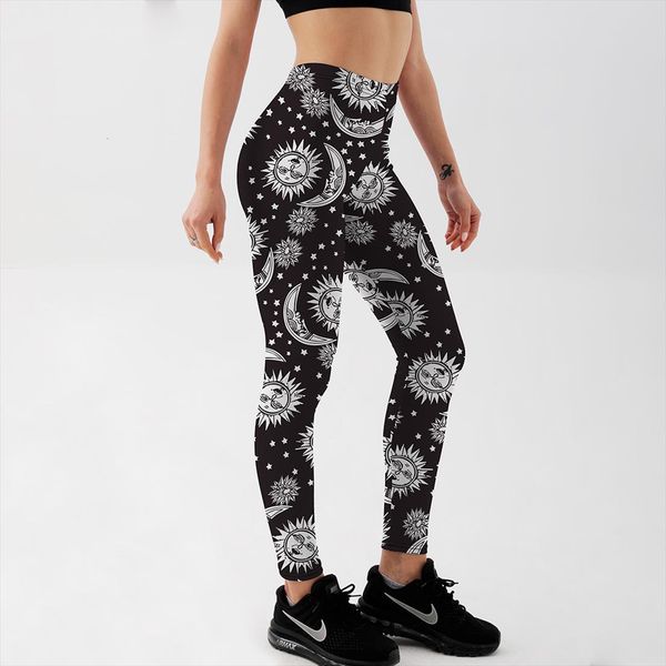 

qickitout wholesale black and women legging white sun moon prints suitable for european womens pants stretch