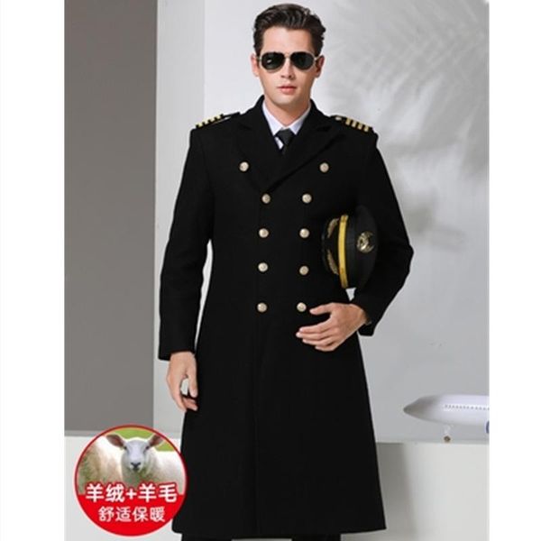 

woolen overcoat, male pilot thickened property security officer's winter clothing, woollen cloth spring festival gala, Black