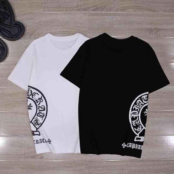 

65% off outlet online store chrome hand painted cross black and white contrast letters side seam short sleeve, White;black