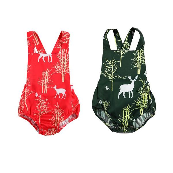 

wallarenear 0-18m newborn baby boy girl jumpsuit christmas themed sleeveless reindeer print short pants vest one-piece romper, Blue