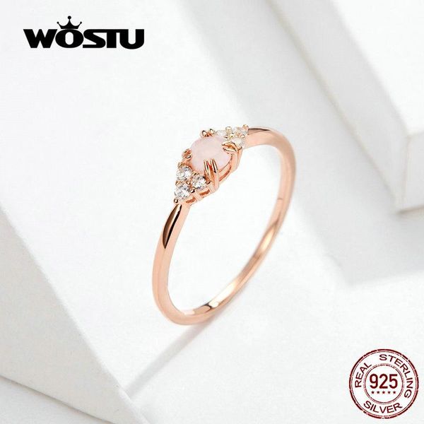 

cluster rings wostu 100% 925 sterling silver pink opal ring for women wedding rose gold zircon finger jewelry gift fir534, Golden;silver