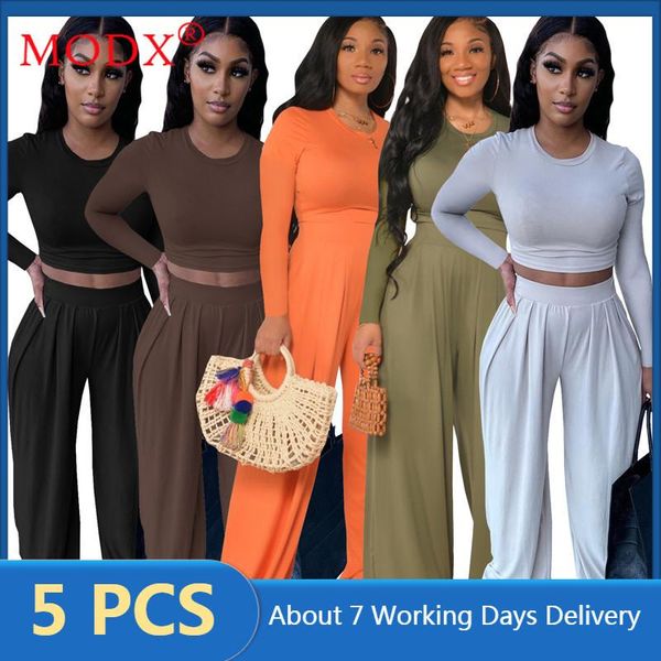 

women's two piece pants bulk items wholesale lots pant suits women long sleeve & wide leg fall clothes solid color set outfits m7449, White