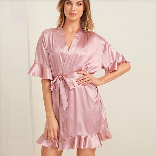 

women's sleepwear mini kimono robe satin nightwear casual women pink home clothing intimate lingerie summer homewear, Black;red