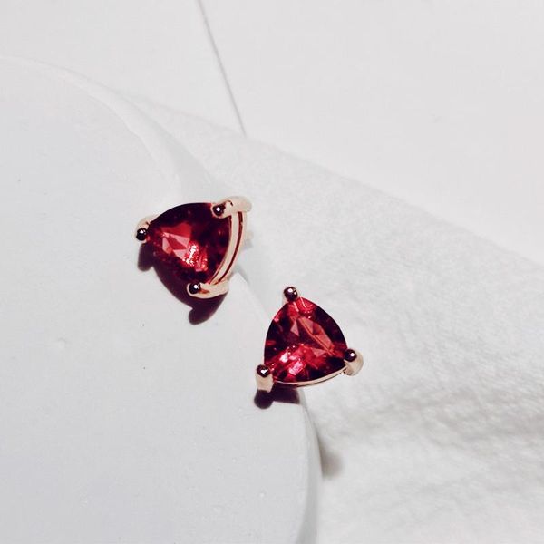 

stud trendy earrings 925 silver jewelry triangle shape ruby gemstone rose gold color earring for women wedding promise party, Golden;silver